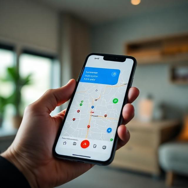Close-up of smartphone showing live delivery tracking map for a van.